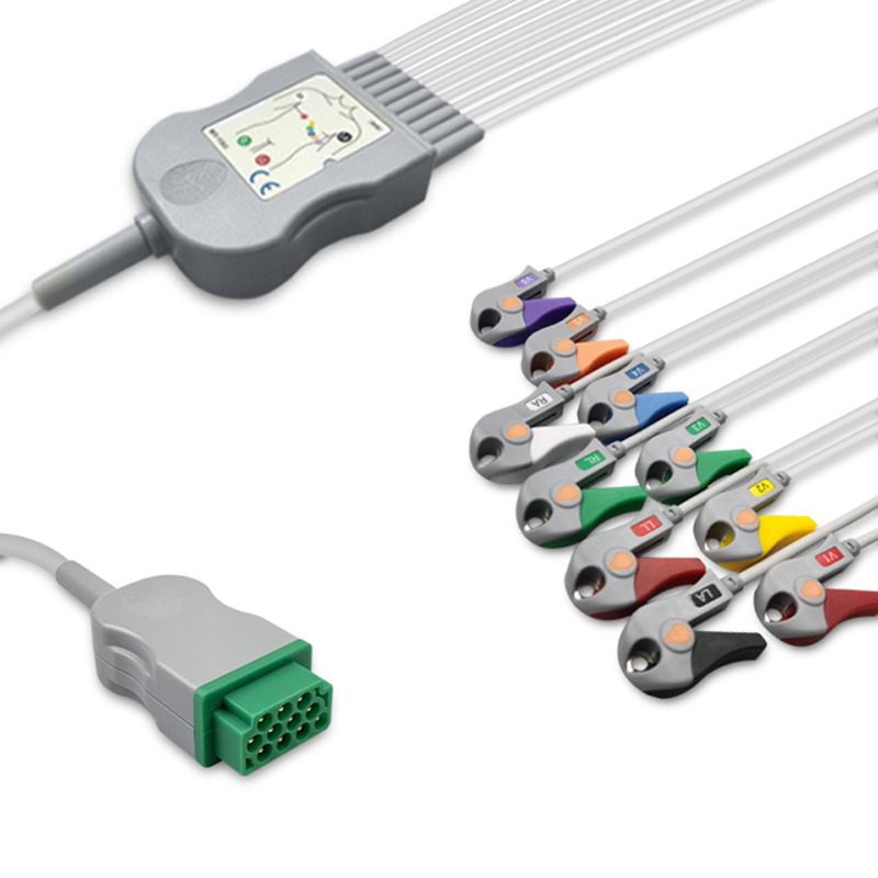 Compatible 10-lead One-Piece ECG Cable with Grabber/Pinch end (for use with GE Healthcare) AHA (comparable to GE Healthcare #1) – image 1 of 2