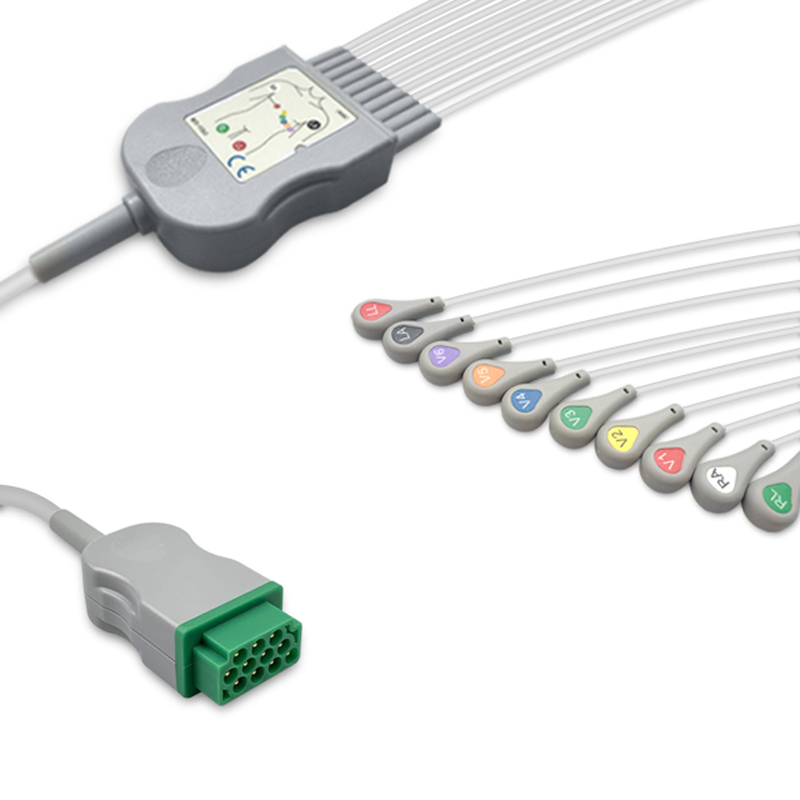 Compatible 10-lead One-Piece ECG Cable with Snap end (for use with GE Healthcare) AHA – image 1 of 2