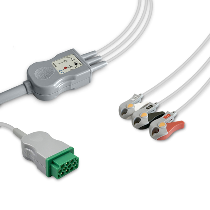 Compatible 3-lead One-Piece ECG Cable with Grabber/Pinch end (comparable to GE Healthcare 5831398) AHA (comparable to GE Healthcare 5831398) – image 1 of 2
