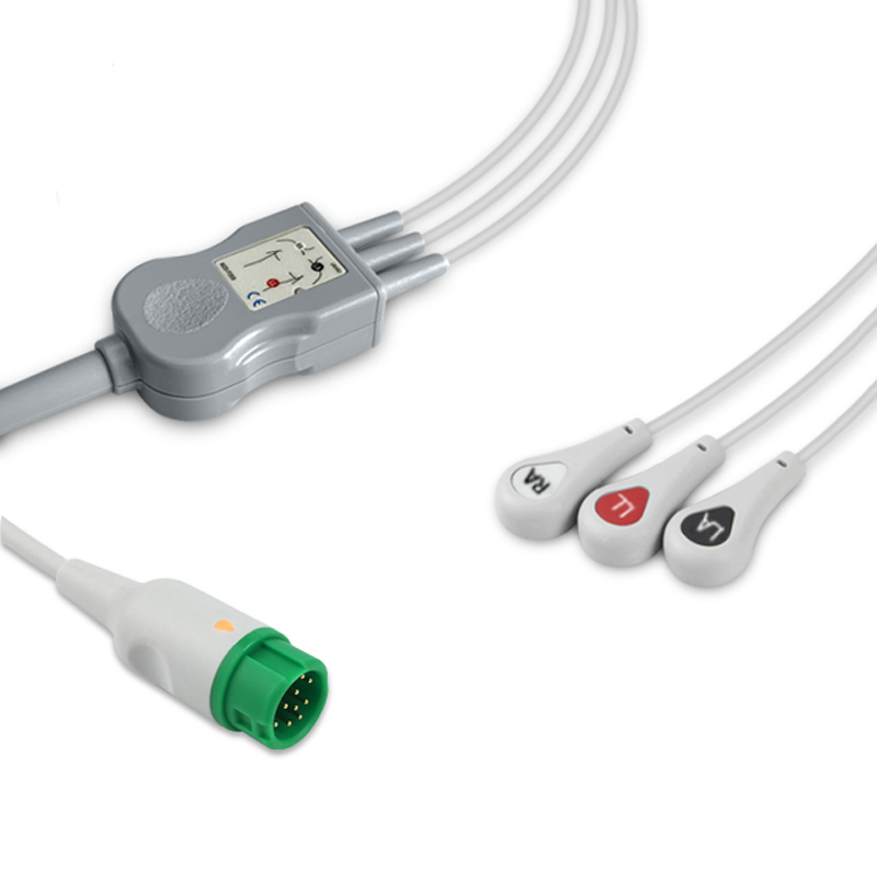 Compatible 3-lead One-Piece ECG Cable with Snap end (comparable to Mindray 043-000487-01) AHA (comparable to Mindray 043-000487-01) – image 1 of 2