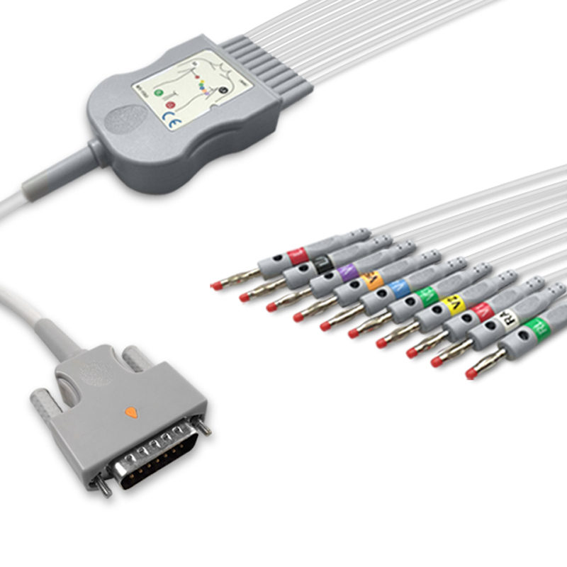 Compatible 10-lead Diagnostic(EKG) One-Piece ECG Cable with 4mm Banana end (comparable to Edan 01.57.107048) AHA (comparable to Edan 01.57.107048) – image 1 of 2